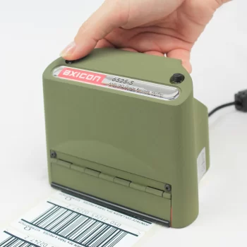 Axicon 6525 barcode verifier checking a printed label at Jain Transfer Products, Noida